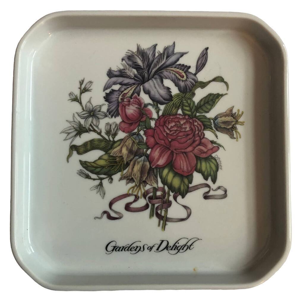 Vtg Germaine Monteil Ceramic Square Plate Tray Floral Japan Gardens of Delight